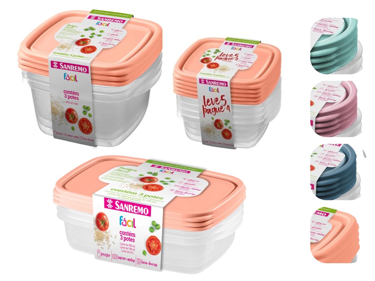 Conjunto com 11 Potes Plásticos Herméticos, Tampa Fácil, 530ml, 785ml e 800ml - Sanremo Cor:Sortido