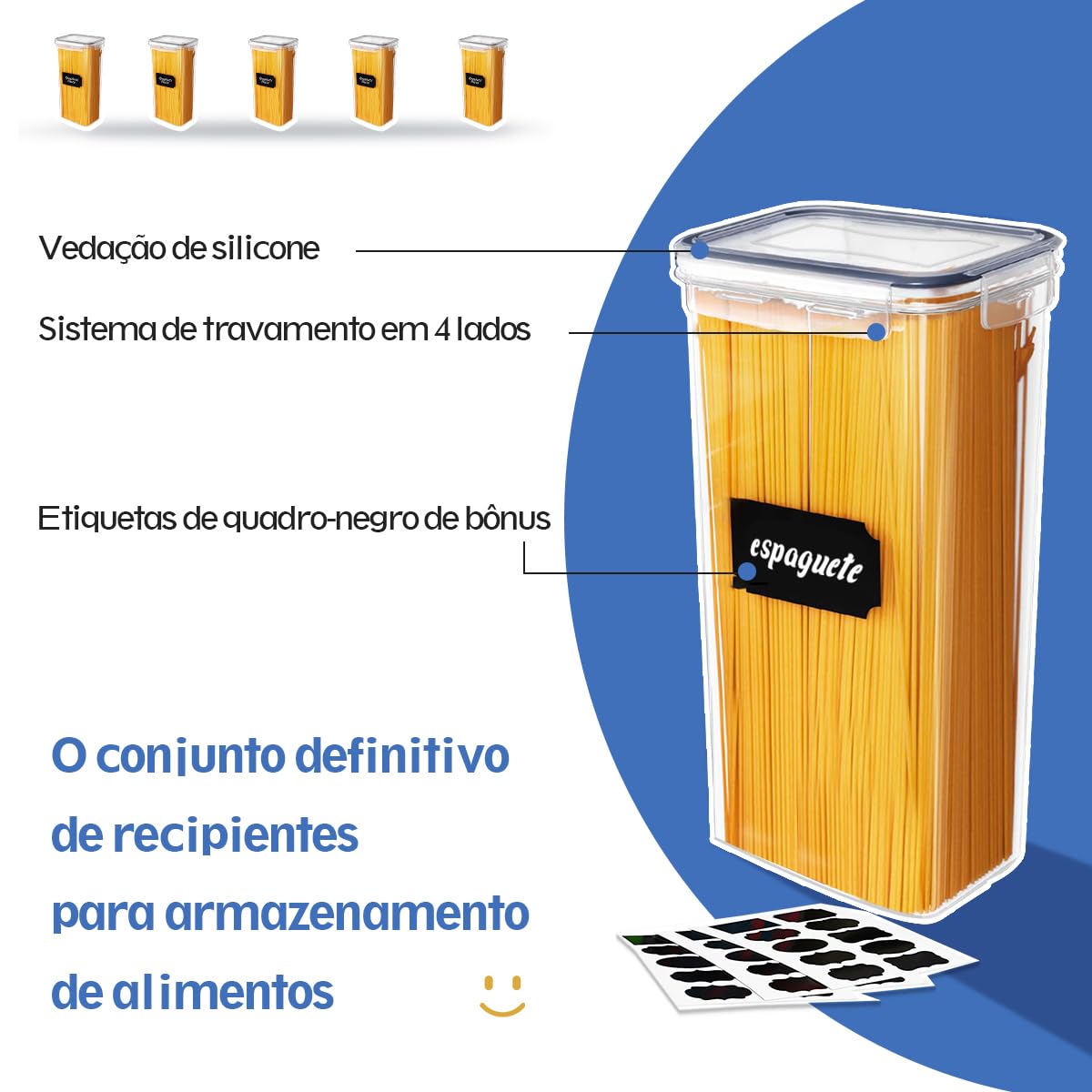 Kit 15 Potes Tampa Hermético Porta Alimentos Mantimentos Armário Cozinha (Kit 15)