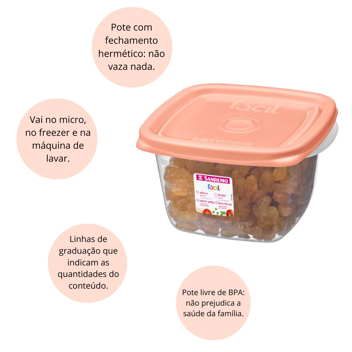Conjunto com 11 Potes Plásticos Herméticos, Tampa Fácil, 530ml, 785ml e 800ml - Sanremo Cor:Sortido