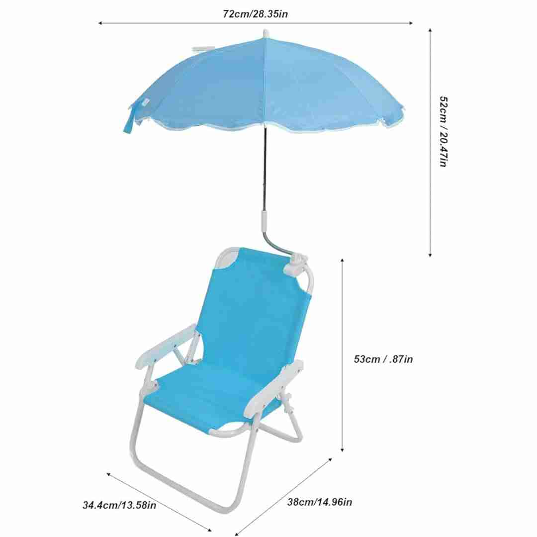 Cadeira de Praia Infantil Com Guarda-sol, Cadeira de Acampamento Portátil Dobrável para Crianças, Capacidade de 50kg, Parques de Piquenique de Acampamento na Praia (AZUL)