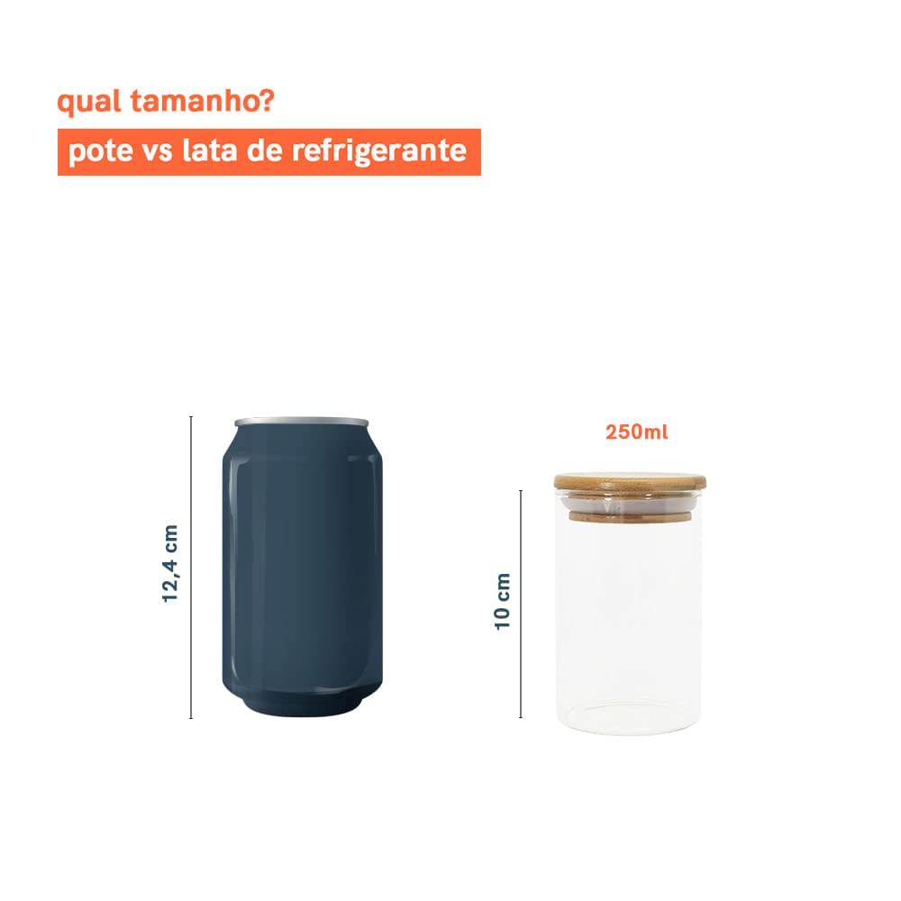 Oikos - Kit 10 Potes de Vidro 250ml com Tampa de Bambu Herméticos Redondos