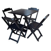 [LÍQUIDA DEZEMBRO] - Conjunto de Mesa Dobrável 70x70 com 4 Cadeiras de Madeira - Preto - Casa Amarela