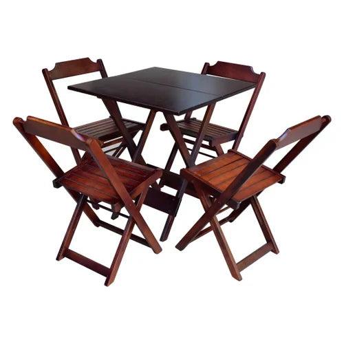 [LÍQUIDA DEZEMBRO] - Conjunto de Mesa 60x60 com 4 Cadeiras de Madeira Dobravel - Imbuia - Casa Amarela