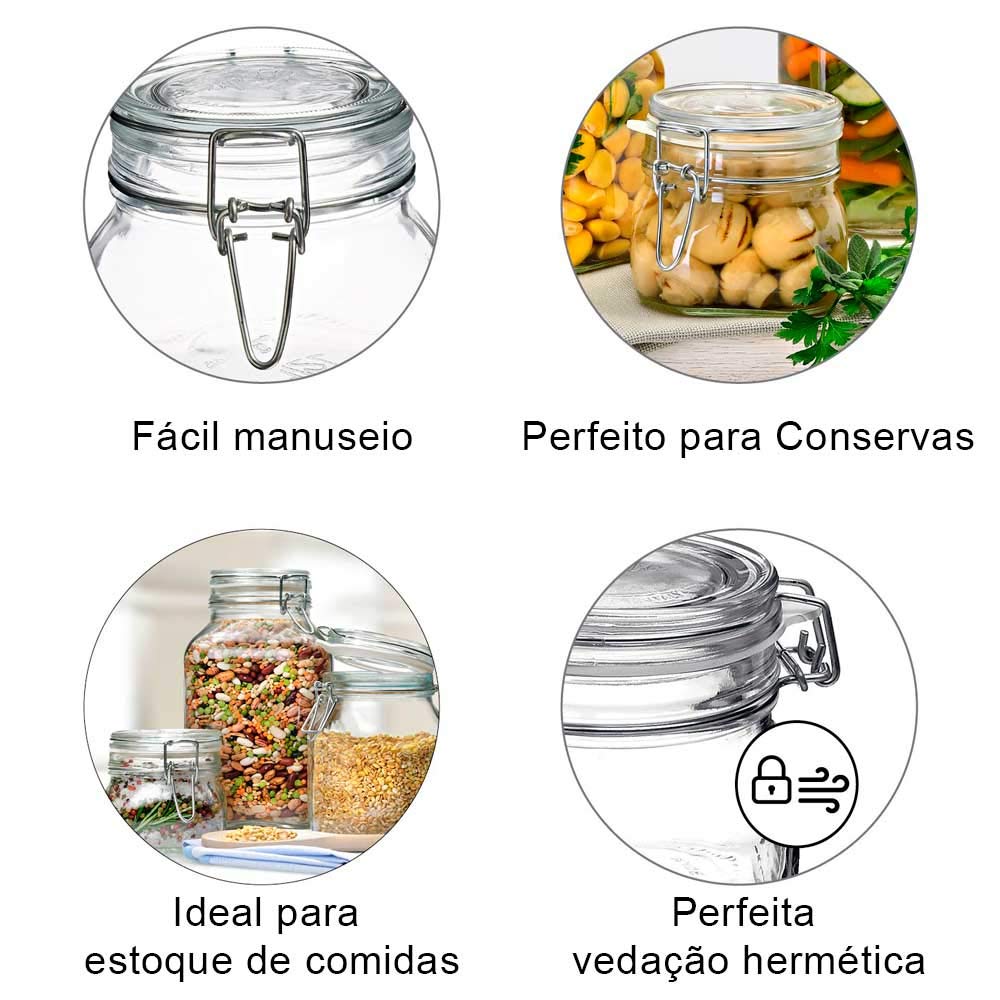 2 Potes hermético grande 1,5 Litro (1500ml) Fido Rocco Bormioli de vidro transparente com tampa para armazenamento de alimentos