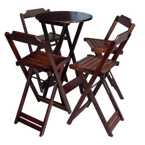 [LÍQUIDA DEZEMBRO] - Conjunto de Mesa Bistrô de Madeira com 4 Cadeiras Dobravel Ideal para Bar e Restaurante Imbuia - Casa Amarela