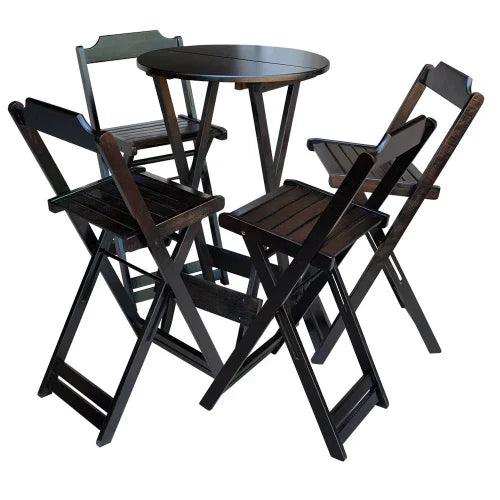 [LÍQUIDA DEZEMBRO] - Conjunto de Mesa Bistrô de Madeira com 4 Cadeiras Dobravel Ideal para Bar e Restaurante Tabaco - Casa Amarela