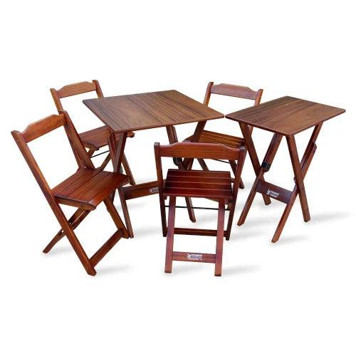 Conjunto de Mesa 60x60 e Mesa Aparador Dobrável com 4 Cadeiras Bar Restaurante - Imbuia - Casa Amarela