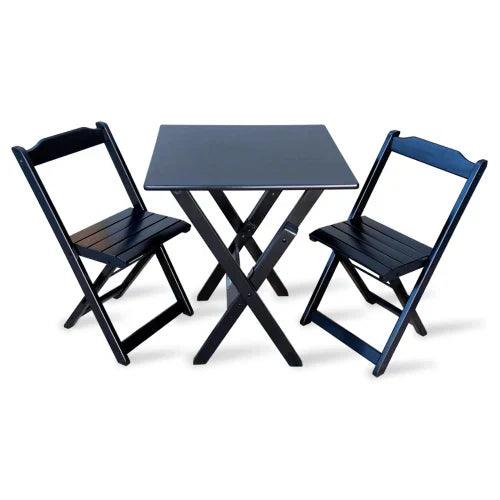 [LÍQUIDA DEZEMBRO] - Conjunto de Mesa Dobrável 60x60 com 2 Cadeiras Preto - Casa Amarela