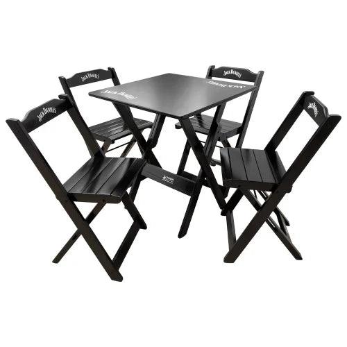 [LÍQUIDA DEZEMBRO] - PERSONALIZE Com SUA logo - Conjunto Mesa Dobrável 60x60 com 4 Cadeiras de Madeira Personalizável - Preta - Casa Amarela