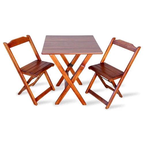 Jogo de Mesa com 2 Cadeiras Dobravel 60x60 para Area Gourmet - Imbuia - Casa Amarela