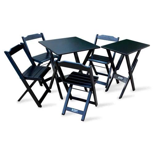 [LÍQUIDA DEZEMBRO] - Conjunto de Mesa Dobrável 70x70 com 4 Cadeiras com Mesa Aparador Bar Restaurante - Preto - Casa Amarela