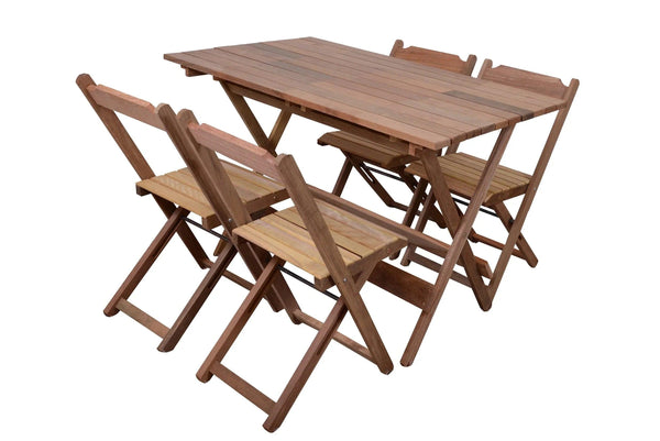 [LÍQUIDA DEZEMBRO] - CONJUNTO DOBRÁVEL 120X70 COM 4 CADEIRAS EM MADEIRA NOBRE - Casa Amarela