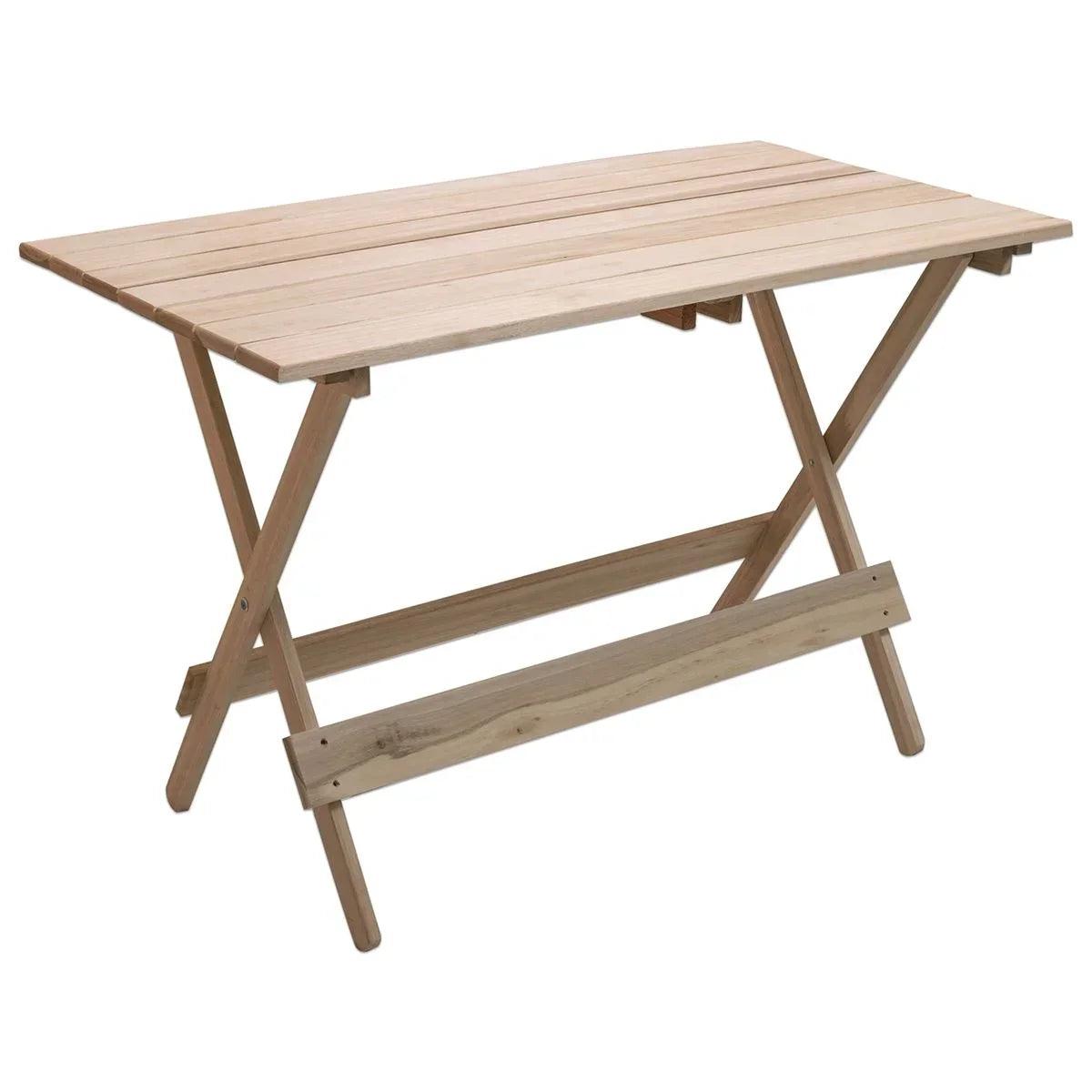 CONJUNTO DOBRÁVEL DE MESA 120X70 COM 1 MESA E 4 CADEIRAS EM MADEIRA EUCALIPTO SEM PINTURA - Casa Amarela