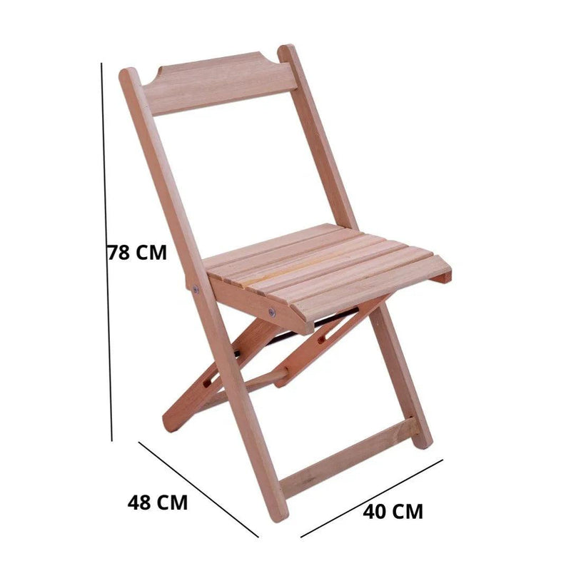 CONJUNTO DOBRÁVEL DE MESA 120X70 COM 1 MESA E 4 CADEIRAS EM MADEIRA EUCALIPTO SEM PINTURA - Casa Amarela