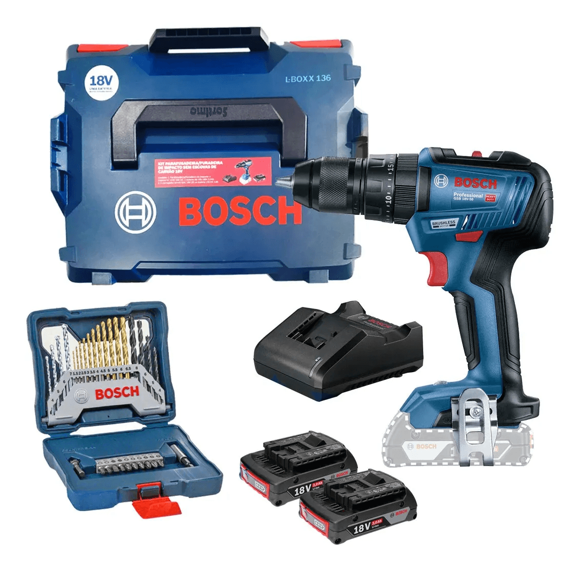 PARAFUSADEIRA FURAD IMPCTO 18V BOSCH GSB 18V-50 BRUSH + ACES Month sold 2530 - Casa Amarela